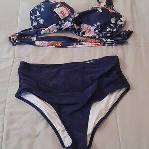 Tempt Me Womens Two-Piece Bikini High Waist Blue L